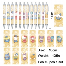 Sanrio Anime peripheral student color picture ballpoint pen neutral pen 15cm a set of 12
