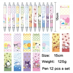 Sanrio Anime peripheral student color picture ballpoint pen neutral pen 15cm a set of 12
