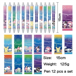 Sanrio Anime peripheral student color picture ballpoint pen neutral pen 15cm a set of 12