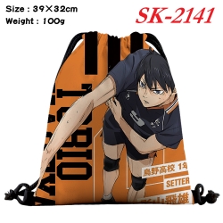 Haikyuu!! cartoon Waterproof Nylon Full Color Drawstring Pocket 39x32cm 