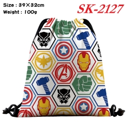 Marvel cartoon Waterproof Nylon Full Color Drawstring Pocket 39x32cm 
