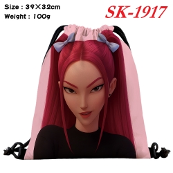 K-Pop:Demon Hunters cartoon Waterproof Nylon Full Color Drawstring Pocket 39x32cm 