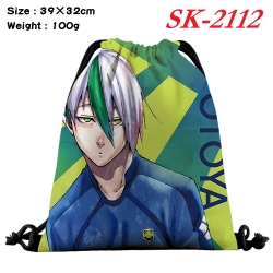 BLUE LOCK cartoon Waterproof Nylon Full Color Drawstring Pocket 39x32cm 