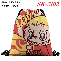 Labubu cartoon Waterproof Nylon Full Color Drawstring Pocket 39x32cm 
