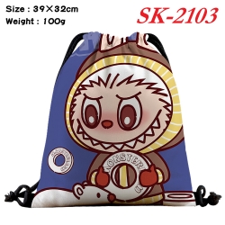 Labubu cartoon Waterproof Nylon Full Color Drawstring Pocket 39x32cm 