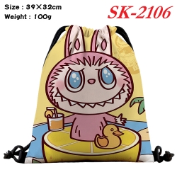 Labubu cartoon Waterproof Nylon Full Color Drawstring Pocket 39x32cm 