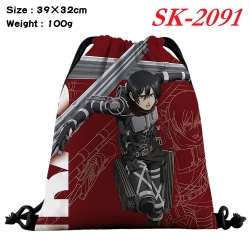 Shingeki no Kyojin cartoon Waterproof Nylon Full Color Drawstring Pocket 39x32cm 