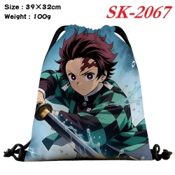 Demon Slayer Kimets cartoon Waterproof Nylon Full Color Drawstring Pocket 39x32cm 