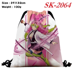 Demon Slayer Kimets cartoon Waterproof Nylon Full Color Drawstring Pocket 39x32cm 