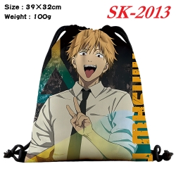 Chainsaw Man cartoon Waterproof Nylon Full Color Drawstring Pocket 39x32cm 