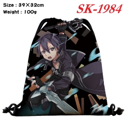 Sword Art Online cartoon Waterproof Nylon Full Color Drawstring Pocket 39x32cm 