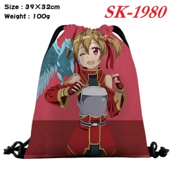 Sword Art Online cartoon Waterproof Nylon Full Color Drawstring Pocket 39x32cm 