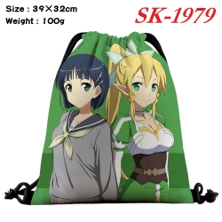 Sword Art Online cartoon Waterproof Nylon Full Color Drawstring Pocket 39x32cm 