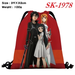 Sword Art Online cartoon Waterproof Nylon Full Color Drawstring Pocket 39x32cm 