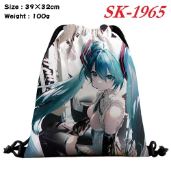 Hatsune Miku cartoon Waterproof Nylon Full Color Drawstring Pocket 39x32cm 