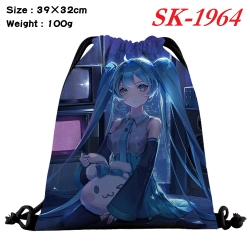 Hatsune Miku cartoon Waterproof Nylon Full Color Drawstring Pocket 39x32cm 