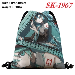 Hatsune Miku cartoon Waterproof Nylon Full Color Drawstring Pocket 39x32cm 