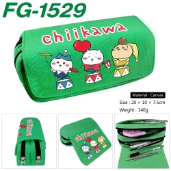 Chiikawa Anime Multi-Function Double Zipper Canvas Cosmetic Bag Pen Case 20x10x7.5cm