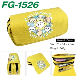 Chiikawa Anime Multi-Function Double Zipper Canvas Cosmetic Bag Pen Case 20x10x7.5cm