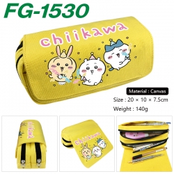 Chiikawa Anime Multi-Function Double Zipper Canvas Cosmetic Bag Pen Case 20x10x7.5cm