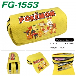 Pokemon Anime Multi-Function Double Zipper Canvas Cosmetic Bag Pen Case 20x10x7.5cm