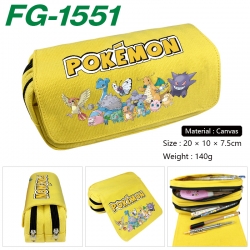 Pokemon Anime Multi-Function Double Zipper Canvas Cosmetic Bag Pen Case 20x10x7.5cm