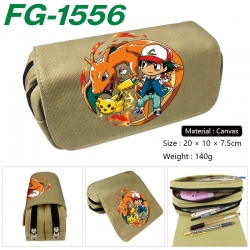 Pokemon Anime Multi-Function Double Zipper Canvas Cosmetic Bag Pen Case 20x10x7.5cm