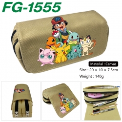 Pokemon Anime Multi-Function Double Zipper Canvas Cosmetic Bag Pen Case 20x10x7.5cm