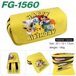 Pokemon Anime Multi-Function Double Zipper Canvas Cosmetic Bag Pen Case 20x10x7.5cm