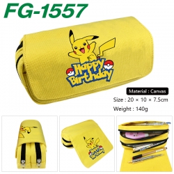 Pokemon Anime Multi-Function Double Zipper Canvas Cosmetic Bag Pen Case 20x10x7.5cm