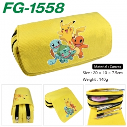 Pokemon Anime Multi-Function Double Zipper Canvas Cosmetic Bag Pen Case 20x10x7.5cm