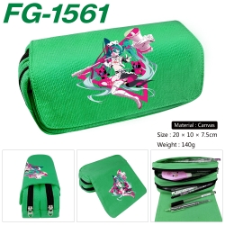 Hatsune Miku Anime Multi-Function Double Zipper Canvas Cosmetic Bag Pen Case 20x10x7.5cm