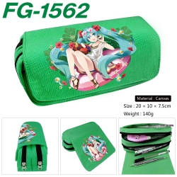 Hatsune Miku Anime Multi-Function Double Zipper Canvas Cosmetic Bag Pen Case 20x10x7.5cm