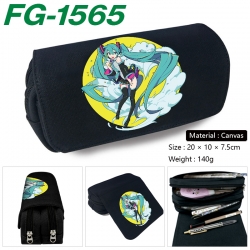 Hatsune Miku Anime Multi-Function Double Zipper Canvas Cosmetic Bag Pen Case 20x10x7.5cm