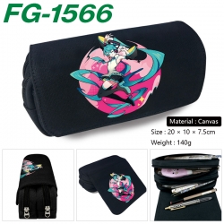 Hatsune Miku Anime Multi-Function Double Zipper Canvas Cosmetic Bag Pen Case 20x10x7.5cm