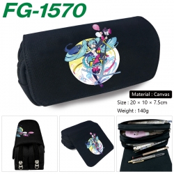 Hatsune Miku Anime Multi-Function Double Zipper Canvas Cosmetic Bag Pen Case 20x10x7.5cm
