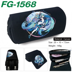 Hatsune Miku Anime Multi-Function Double Zipper Canvas Cosmetic Bag Pen Case 20x10x7.5cm