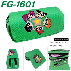The Powerpuff Girls Anime Multi-Function Double Zipper Canvas Cosmetic Bag Pen Case 20x10x7.5cm