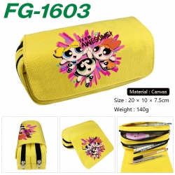 The Powerpuff Girls Anime Multi-Function Double Zipper Canvas Cosmetic Bag Pen Case 20x10x7.5cm