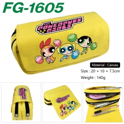 The Powerpuff Girls Anime Multi-Function Double Zipper Canvas Cosmetic Bag Pen Case 20x10x7.5cm