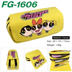 The Powerpuff Girls Anime Multi-Function Double Zipper Canvas Cosmetic Bag Pen Case 20x10x7.5cm