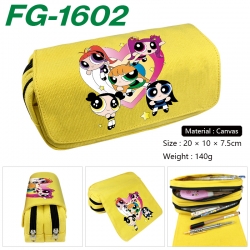 The Powerpuff Girls Anime Multi-Function Double Zipper Canvas Cosmetic Bag Pen Case 20x10x7.5cm