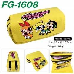 The Powerpuff Girls Anime Multi-Function Double Zipper Canvas Cosmetic Bag Pen Case 20x10x7.5cm
