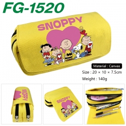 Snoopys Anime Multi-Function Double Zipper Canvas Cosmetic Bag Pen Case 20x10x7.5cm