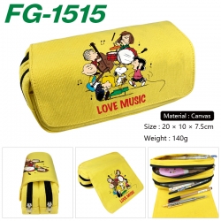 Snoopys Anime Multi-Function Double Zipper Canvas Cosmetic Bag Pen Case 20x10x7.5cm