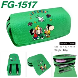 Snoopys Anime Multi-Function Double Zipper Canvas Cosmetic Bag Pen Case 20x10x7.5cm
