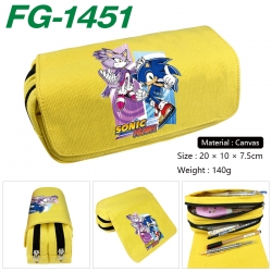 Sonic The Hedgehog Anime Multi-Function Double Zipper Canvas Cosmetic Bag Pen Case 20x10x7.5cm