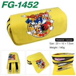 Sonic The Hedgehog Anime Multi-Function Double Zipper Canvas Cosmetic Bag Pen Case 20x10x7.5cm