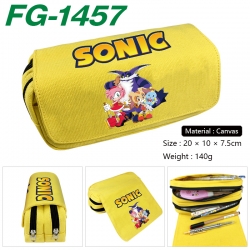 Sonic The Hedgehog Anime Multi-Function Double Zipper Canvas Cosmetic Bag Pen Case 20x10x7.5cm