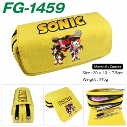 Sonic The Hedgehog Anime Multi-Function Double Zipper Canvas Cosmetic Bag Pen Case 20x10x7.5cm